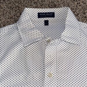 Peter Millar Polo with Navy Cross Pattern on White